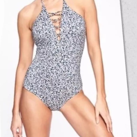 Athleta Swim Aqualuxe Confetti Loop Front One Piece Swimsuit size small - Picture 2 of 6